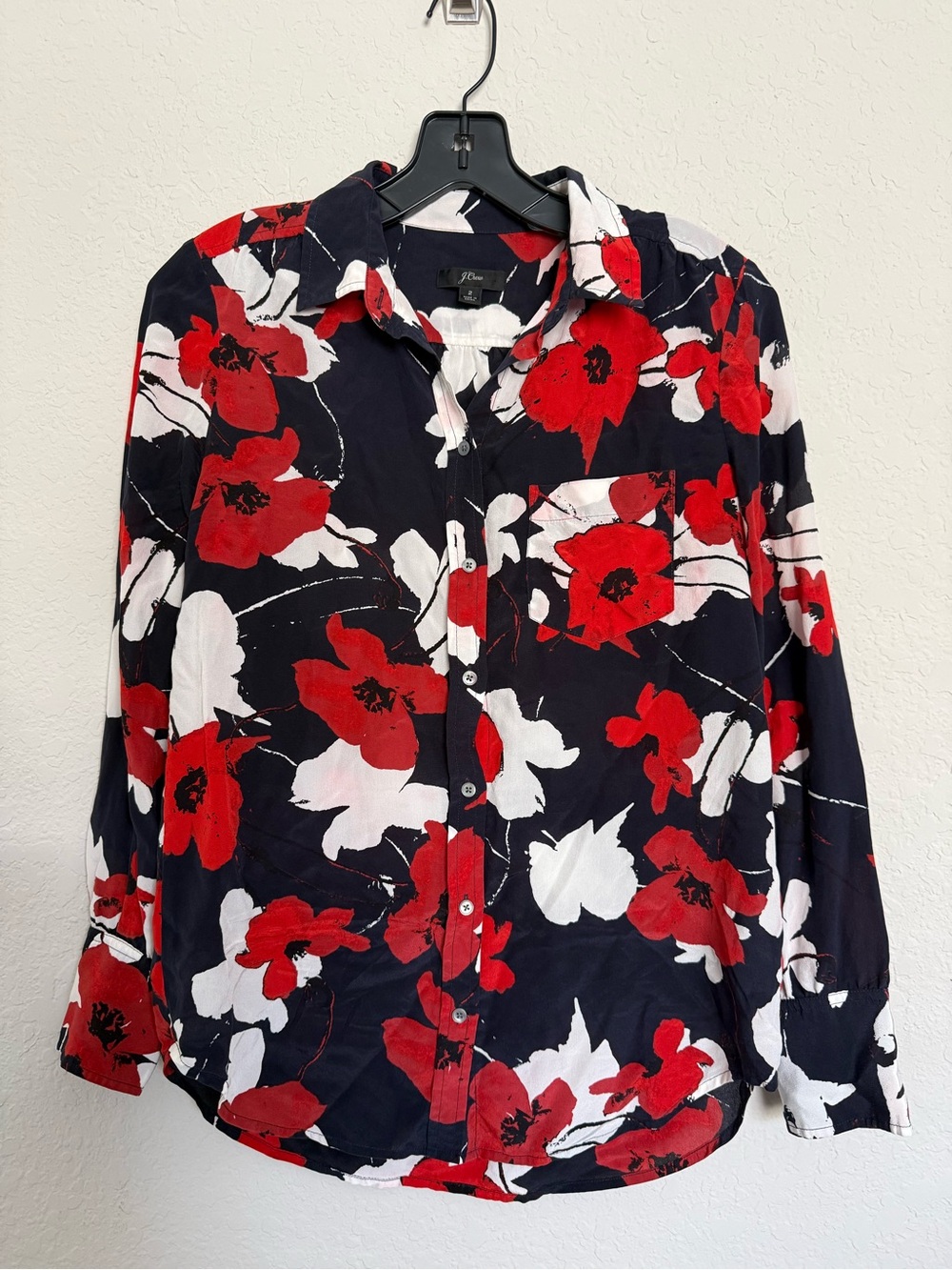 J.Crew Floral Silk Semi Sheer Button Up Blouse Size 2 Preppy Career Chic Office